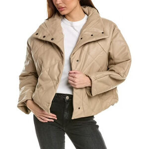 Oat New York Deep Taupe Beige Women's Quilted Puffer Jacket Size XL